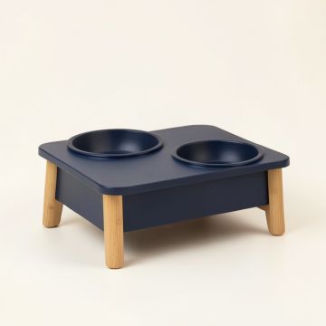 Ridge Falls Pet Feeding Stand With Two Plain Empty Bowls - Navy (synthetic illustration; no displayed measurements)