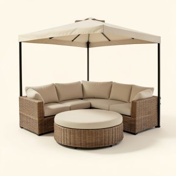 Patio Furniture Round Outdoor Sectional Sofa Set Rattan Daybed Sunbed With Retractable Canopy (synthetic illustration; no displayed measurements)