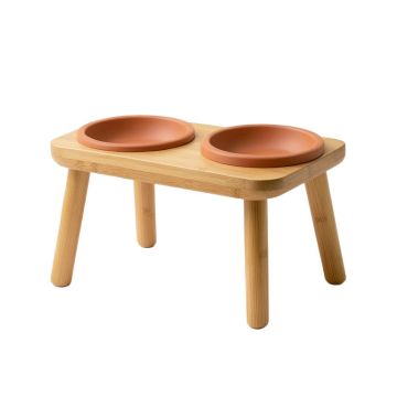 Stone Crossing Pet Feeding Stand With Two Plain Empty Bowls - Terracotta