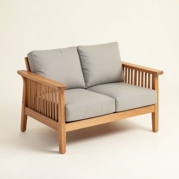 Montford Teak Loveseat With Cushions (synthetic illustration; no displayed measurements)