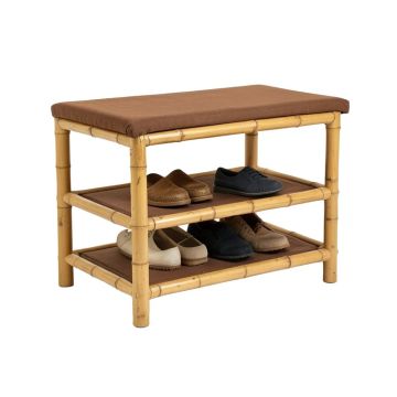 Upholstered Sturdy 3-Tier Bamboo 6 Pair Shoe Storage Bench