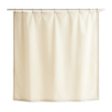 Spruce Dell Shower Curtain Hanging Flat From A Plain Rod - Ivory
