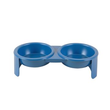 Hill Edge Pet Feeding Stand With Two Plain Empty Bowls - Blue