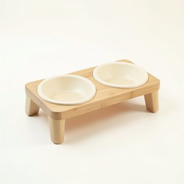 Oak Dell Pet Feeding Stand With Two Plain Empty Bowls - Ivory (synthetic illustration; no displayed measurements)
