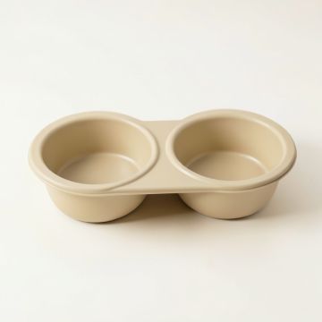 Hazel Bend Pet Feeding Stand With Two Plain Empty Bowls - Beige (synthetic illustration; no displayed measurements)