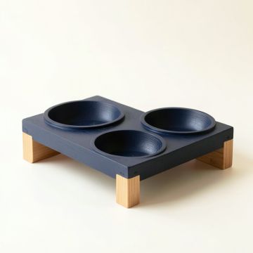 Meadow Arc Pet Feeding Stand With Two Plain Empty Bowls (synthetic illustration; no displayed measurements)