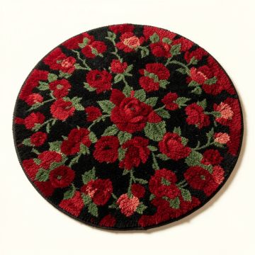 Round Rose Floral Tufted Wool Red/Green/Black Area Rug (synthetic illustration; no displayed measurements)