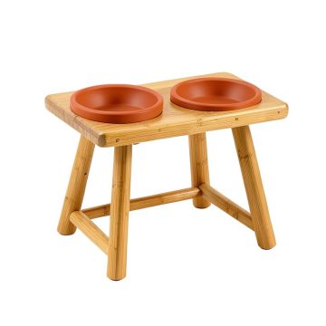 Vale Dale Pet Feeding Stand With Two Plain Empty Bowls - Terracotta