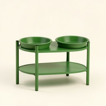 Meadow Dell Pet Feeding Stand With Two Plain Empty Bowls - Green (synthetic illustration; no displayed measurements)