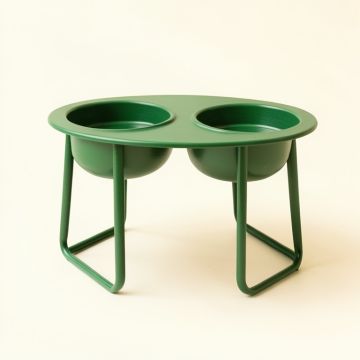 Rowan Edge Pet Feeding Stand With Two Plain Empty Bowls - Green (synthetic illustration; no displayed measurements)