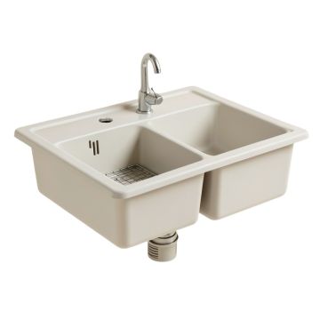 33 '' L X 21 '' W Double Basin Farmhouse/Apron Kitchen Sink With Sink Grid And Drain Assemblies
