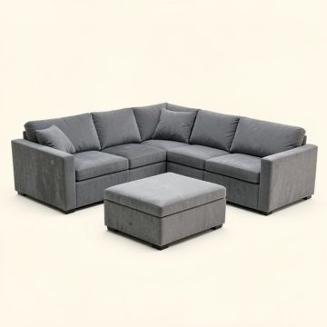 Dojno 120 '' Wide Velvet Reversible Modular Corner Sectional With Ottoman (synthetic illustration; no displayed measurements)