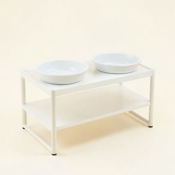 Heath Falls Pet Feeding Stand With Two Plain Empty Bowls - White (synthetic illustration; no displayed measurements)