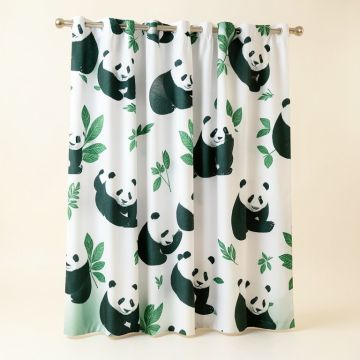 Panda Scene Graphic Print & Text Semi-Sheer Single Curtain Panel (synthetic illustration; no displayed measurements)