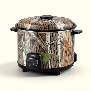 Nesco 8-Quart Oval Woodland Birch Camouflage Slow Cooker (synthetic illustration; no displayed measurements)