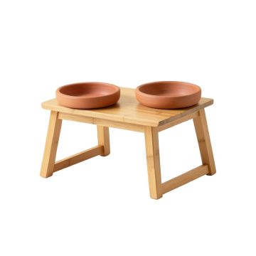 Bay Bend Pet Feeding Stand With Two Plain Empty Bowls - Terracotta