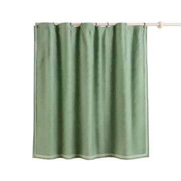 Moss Crossing Shower Curtain Hanging Flat From A Plain Rod - Green