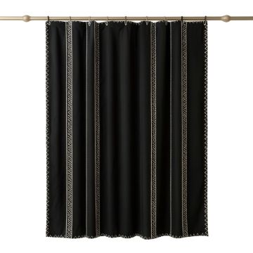 Wren Dell Shower Curtain Hanging Flat From A Plain Rod - Black
