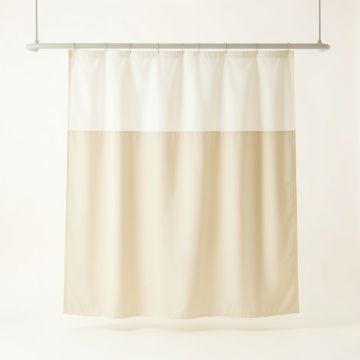 Pine Branch Shower Curtain Hanging Flat From A Plain Rod - Cream (synthetic illustration; no displayed measurements)