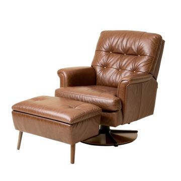 Sueann 31.9 '' Wide Tufted Full Grain Leather Swivel Lounge Chair And Ottoman