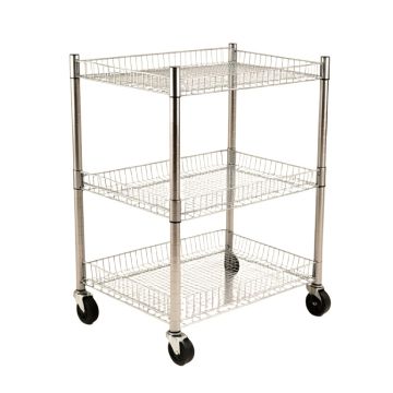 3-Tier Mesh Wire Basket Rolling Cart Kitchen Storage Cart With Wheels Shelving