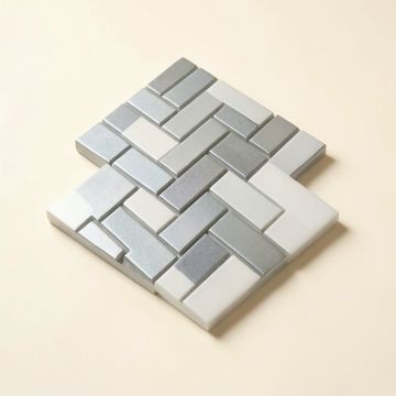2 '' X 4 '' Glass Herringbone Mosaic Tile - Metallic Looking (synthetic illustration; no displayed measurements)