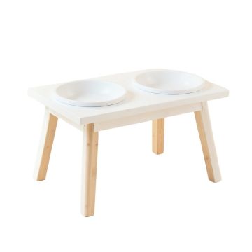Ash Falls Pet Feeding Stand With Two Plain Empty Bowls - White