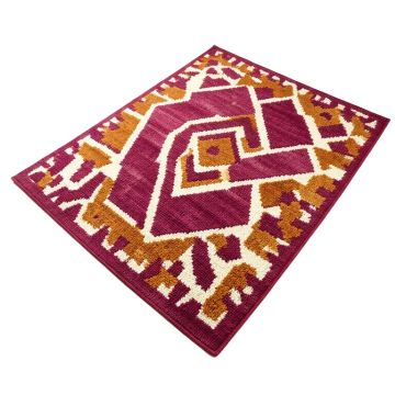 Miranda Geometric Hand Hooked Magenta/Burnt Orange/Ivory Indoor / Outdoor Area Rug