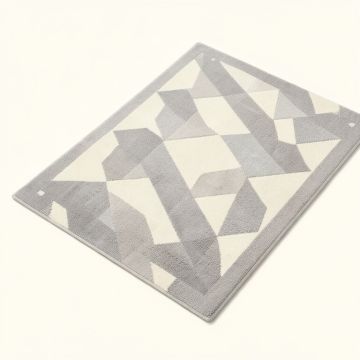 Geometric Diamond Shaped Mosaic Motif Digital Minimalist Display Grey White Kitchen Mat (synthetic illustration; no displayed measurements)