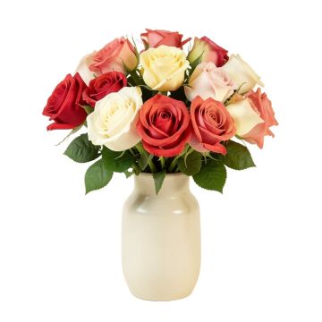 Elegant Artificial Roses Floral Arrangement In Vase