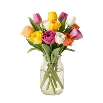 4 Piece Real Touch Tulips Floral Arrangement In Jar Set