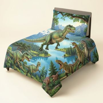 Dinosaur Flying Swimming And Land Dinosaurs With Lake And Mountains Dino Park (synthetic illustration; no displayed measurements)