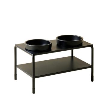 Spruce Dell Pet Feeding Stand With Two Plain Empty Bowls - Black