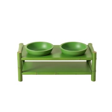 Cedar Falls Pet Feeding Stand With Two Plain Empty Bowls - Green