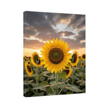 Sunflower Sunset With Cloudy Sky By Jeb Buchman - Wrapped Canvas Print