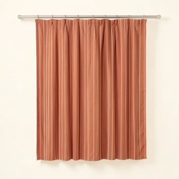 Cedar Branch Shower Curtain Hanging Flat From A Plain Rod - Terracotta (synthetic illustration; no displayed measurements)