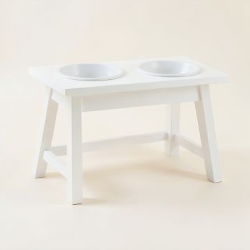 Heath Bridge Pet Feeding Stand With Two Plain Empty Bowls - White (synthetic illustration; no displayed measurements)