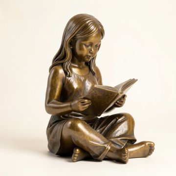 Young Girl Sitting And Reading Book Bronze Statue (synthetic illustration; no displayed measurements)