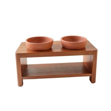 Shore Dell Pet Feeding Stand With Two Plain Empty Bowls - Terracotta