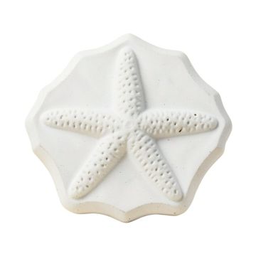 6 '' X 6 '' Seastone Cement Starfish Fossil Impression Bevel Edge Medallion Tile In White