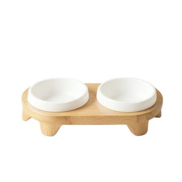Dune Bend Pet Feeding Stand With Two Plain Empty Bowls - White