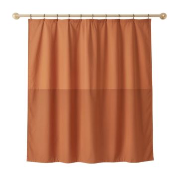 Olive Bluff Shower Curtain Hanging Flat From A Plain Rod - Terracotta