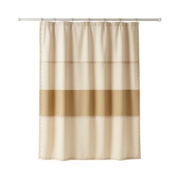 Alder Edge Shower Curtain Hanging Flat From A Plain Rod - Beige