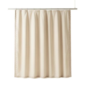 Ash Dell Shower Curtain Hanging Flat From A Plain Rod - Beige