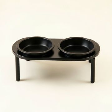 Vale Bridge Pet Feeding Stand With Two Plain Empty Bowls - Black (synthetic illustration; no displayed measurements)