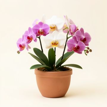 Orchid Floral Arrangement In Planter (synthetic illustration; no displayed measurements)