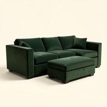 Marciano 104 '' Wide Velvet Reversible Modular Sofa & Chaise With Ottoman (synthetic illustration; no displayed measurements)