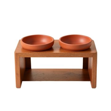 Ridge Crossing Pet Feeding Stand With Two Plain Empty Bowls - Terracotta