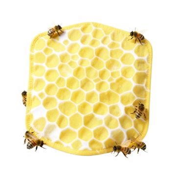 3Drose Pretty Honey Bees Around Bee Hive On Honeycomb Background Potholder