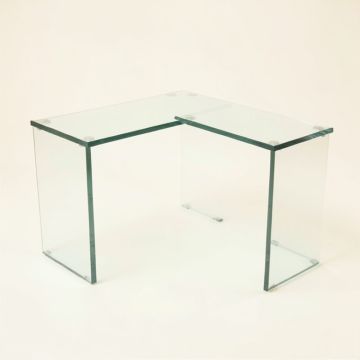 Aleksandras Glass L-Shape Writing Desk (synthetic illustration; no displayed measurements)